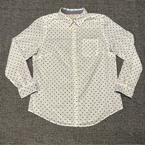 St. John's Bay White Button-Down Shirt with Blue Polka Dots